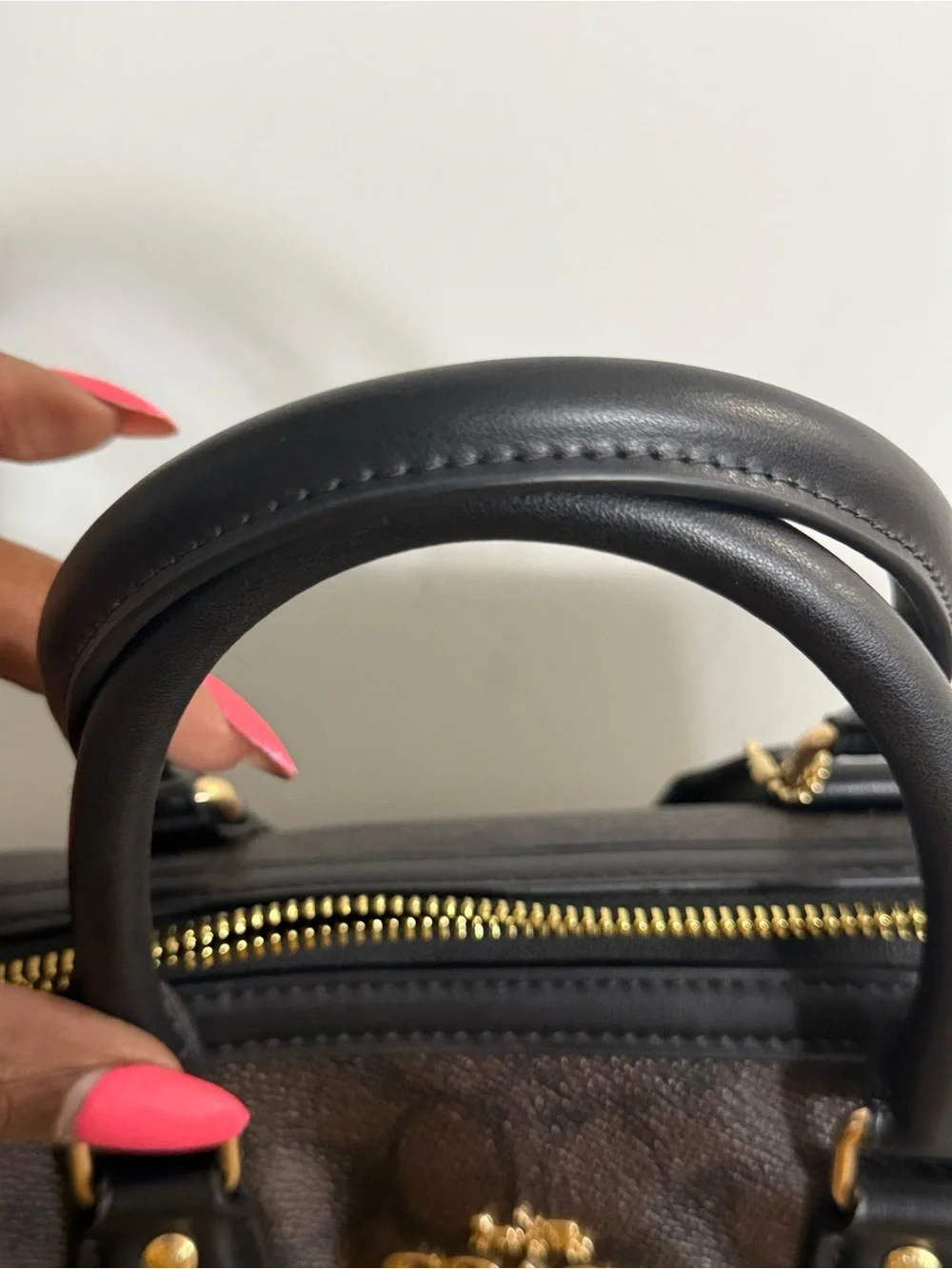 Coach large Rowan satchel in walnut and black with Gold Hardware